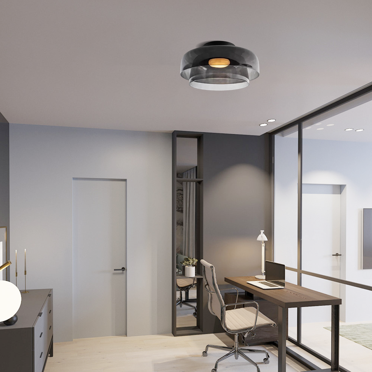 Modern Glass Gray Ceiling_Light Hallway 2 Layer